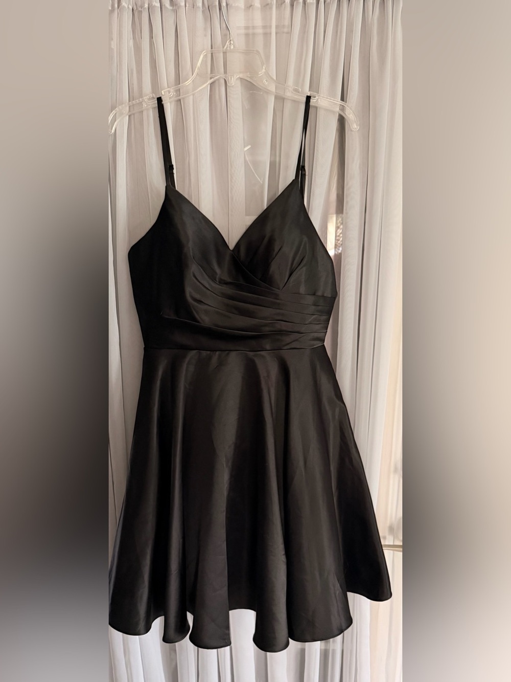 May Queen Black Satin V-Neck Fit-and-Flare Cocktail Dress Size 12 New